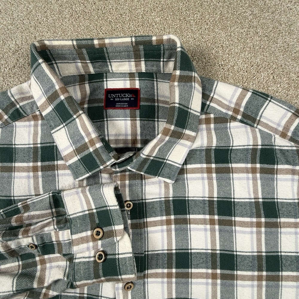 UnTUCKit Shirt Mens 2XL XXL Green Flannel Business Casual‎ Office Travel Outdoor